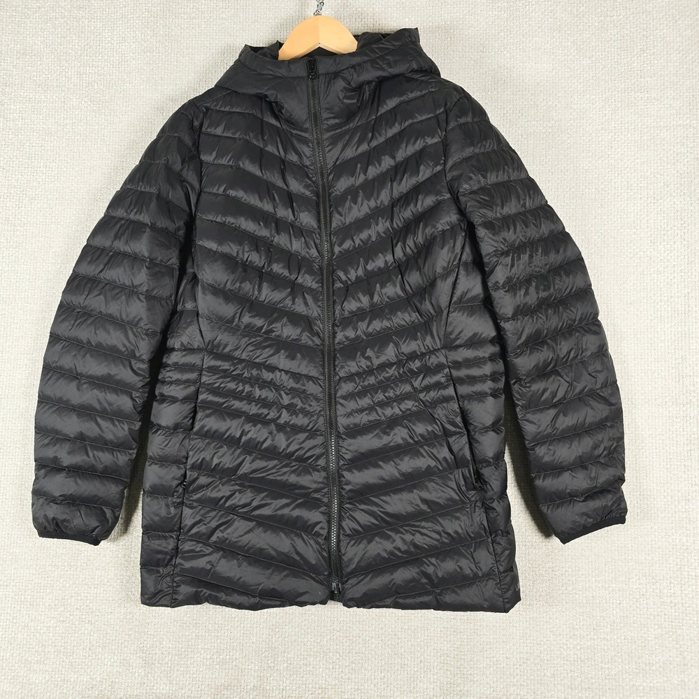 Lands End Kids Black Down Puffer Jacket Hooded Quilted Coat L 14-16 518697